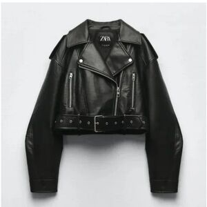 Zara Black Cropped Leather Jacket